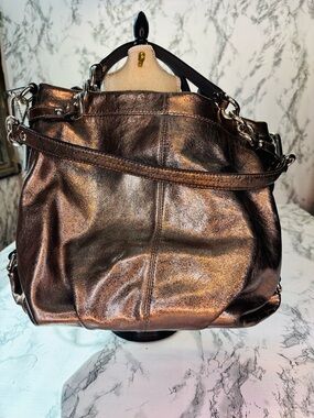 Coach Brooke Metallic Pewter Leather Hobo Y2K Shoulder Bag Detachable Strap